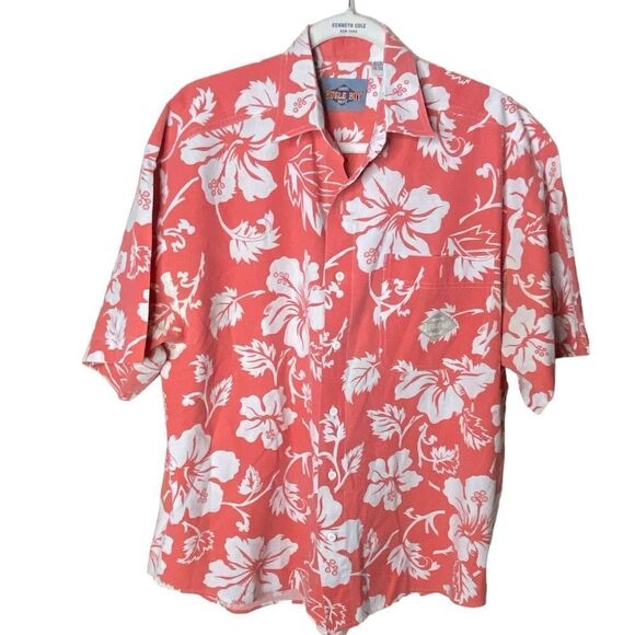 Bugle Boy Original Classic Mens Sz XL Pink White Tropical Hawaiian Print Vintage - Picture 1 of 4